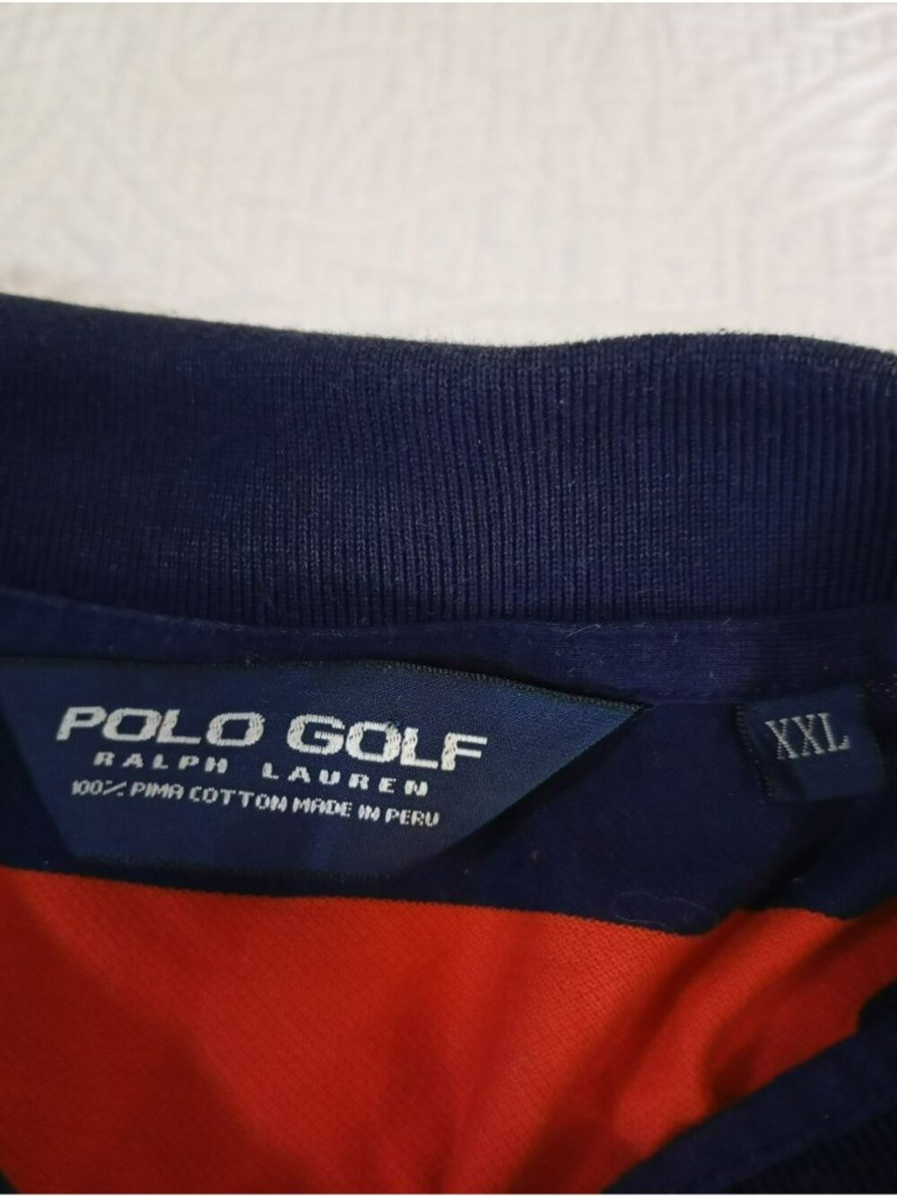 Polo Golf Ralph Lauren Mens XXL Striped Pima 100% Cotton Navy & Orange - Picture 2 of 9